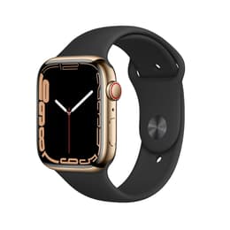 Apple Watch (Series 7) 2021 GPS + Cellular 41 mm - Roestvrij staal Goud - Sportbandje Zwart