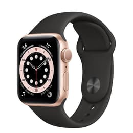 Apple Watch (Series 5) 2019 GPS + Cellular 44 mm - Roestvrij staal Goud - Sportbandje Zwart