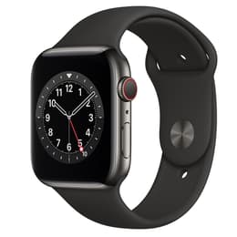 Apple Watch (Series 6) GPS + Cellular 44 mm - Roestvrij staal Grijs - Geweven sportbandje Zwart
