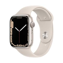 Apple Watch (Series 7) 2021 GPS + Cellular 45 mm - Roestvrij staal Wit - Sportbandje Wit