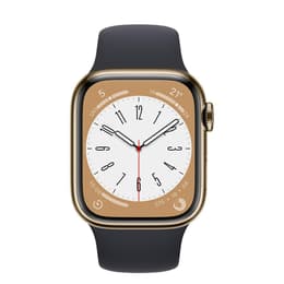 Apple Watch Series 7 (2021) GPS + Cellular 45 mm - Roestvrij staal Goud - Sportbandje Zwart