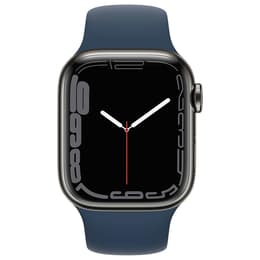 Apple Watch (Series 7) 2021 GPS + Cellular 45 mm - Roestvrij staal Zwart - Sportbandje Blauw
