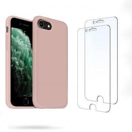 Hoesje iPhone 7/8/SE2020/SE2022 en 2 beschermende schermen - Silicone - Roze