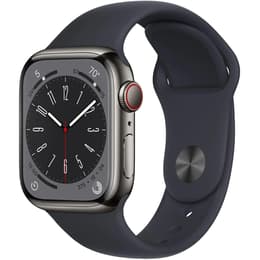 Apple Watch (Series 8) 2022 GPS + Cellular 41 mm - Roestvrij staal Grafiet - Sportbandje Zwart