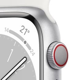Apple Watch (Series 8) 2022 GPS + Cellular 45 mm - Roestvrij staal Zilver - Sportbandje Wit