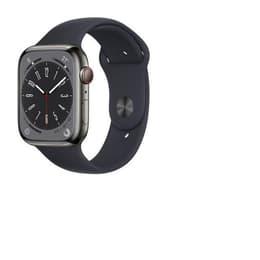 Apple Watch Series 8 (2022) GPS + Cellular 45 mm - Roestvrij staal Grafiet - Sportbandje Zwart