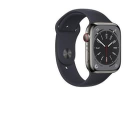 Apple Watch Series 8 (2022) GPS + Cellular 45 mm - Roestvrij staal Grafiet - Sportbandje Zwart