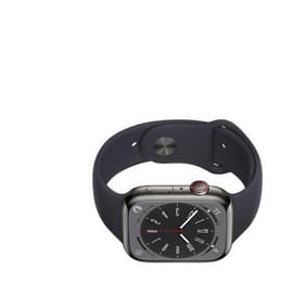 Apple Watch Series 8 (2022) GPS + Cellular 45 mm - Roestvrij staal Grafiet - Sportbandje Zwart