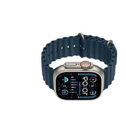 Apple Watch Ultra (2022) GPS + Cellular 49 mm - Titanium Naturel titanium - Ocean-bandje Blauw