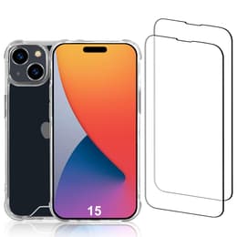 Hoesje iPhone 15 en 2 beschermende schermen - Gerecycled plastic - Transparant