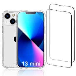 Hoesje iPhone 13 mini en 2 beschermende schermen - Gerecycled plastic - Transparant