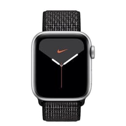 Apple Watch (Series 5) 2019 GPS + Cellular 44 mm - Aluminium Zilver - Nike sport armband Zwart