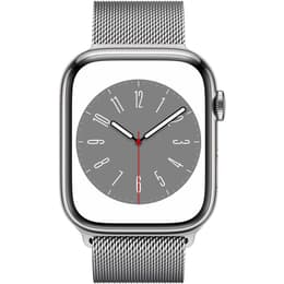 Apple Watch (Series 8) 2022 GPS + Cellular 45 mm - Roestvrij staal Zilver - Milanees bandje Zilver