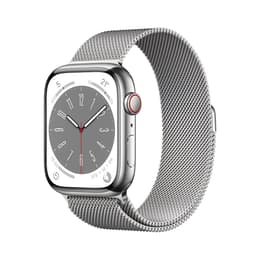 Apple Watch Series 8 (2022) GPS + Cellular 45 mm - Roestvrij staal Zilver - Milanees bandje Grijs