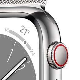 Apple Watch Series 8 (2022) GPS + Cellular 45 mm - Roestvrij staal Zilver - Milanees bandje Grijs