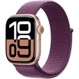 Apple Watch Series 10 (2024) GPS + Cellular 42 mm - Aluminium Roségoud - Geweven sportbandje Paars