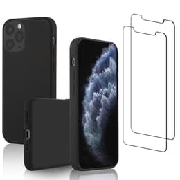 Hoesje iPhone 11 Pro en 2 beschermende schermen - Silicone - Zwart