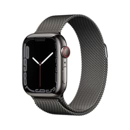 Apple Watch (Series 7) 2021 GPS + Cellular 41 mm - Roestvrij staal Zwart - Milanees bandje Zwart