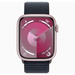 Apple Watch () 2023 GPS + Cellular 45 mm - Aluminium Roze - Geweven sportbandje Midnight