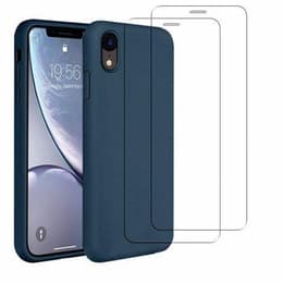 Hoesje iPhone XR en 2 beschermende schermen - Silicone - Blauw