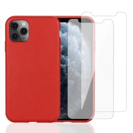 Hoesje iPhone 11 Pro en 2 beschermende schermen - Natuurlijk materiaal - Rood