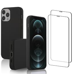 Hoesje iPhone 12/iPhone 12 Pro en 2 beschermende schermen - Silicone - Zwart
