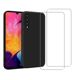 Hoesje Galaxy A50 en 2 beschermende schermen - Silicone - Zwart