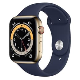 Apple Watch (Series 6) 2020 GPS + Cellular 40 mm - Roestvrij staal Goud - Sportbandje Blauw