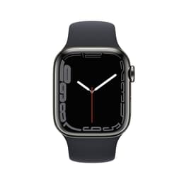 Apple Watch (Series 7) 2021 GPS + Cellular 41 mm - Roestvrij staal Zwart - Sportbandje Zwart