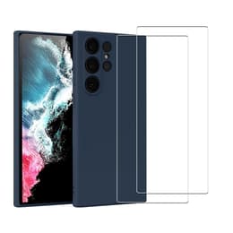 Hoesje Galaxy S22 Ultra 5G en 2 beschermende schermen - Silicone - Blauw