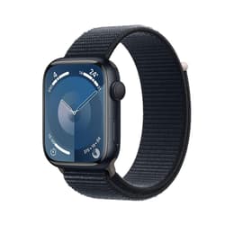 Apple Watch Series 7 (2021) GPS 45 mm - Aluminium Midnight - Geweven sportbandje Zwart