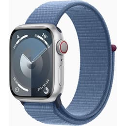 Apple Watch Series 9 (2023) GPS 41 mm - Aluminium Zilver - Geweven sportbandje Blauw