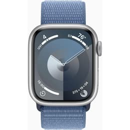 Apple Watch Series 9 (2023) GPS 41 mm - Aluminium Zilver - Geweven sportbandje Blauw