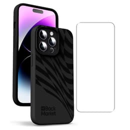 Back Market Hoesje iPhone 14 Pro en beschermend scherm - 100% biologisch afbreekbaar - Zwart - Golfpatroon