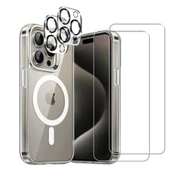 Hoesje iPhone 15 Pro en 2 beschermende schermen - TPU - Transparant