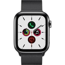 Apple Watch (Series 5) 2019 GPS + Cellular 44 mm - Roestvrij staal Spacegrijs - Milanees bandje Zwart