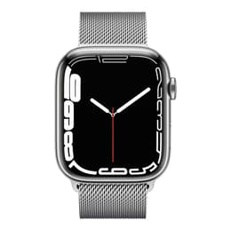Apple Watch Series 7 (2021) GPS + Cellular 45 mm - Roestvrij staal Zilver - Milanees bandje Grijs