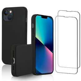 Hoesje iPhone 14 Plus en 2 beschermende schermen - Silicone - Zwart