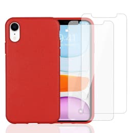 Hoesje iPhone XR en 2 beschermende schermen - Natuurlijk materiaal - Rood