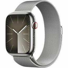 Apple Watch Series 9 (2023) GPS + Cellular 45 mm - Roestvrij staal Zilver - Milanees bandje Grijs