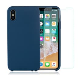 Hoesje iPhone X/XS en 2 beschermende schermen - Silicone - Kobaltblauw