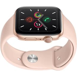Apple Watch (Series 5) 2019 GPS + Cellular 44 mm - Roestvrij staal Goud - Sportbandje Rozenkwarts