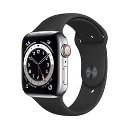 Apple Watch (Series 6) 2020 GPS + Cellular 44 mm - Titanium Zilver - Sportbandje Zwart