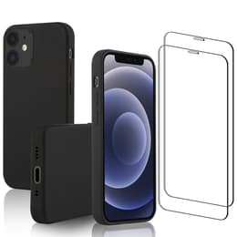 Hoesje iPhone 12 mini en 2 beschermende schermen - Silicone - Zwart