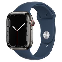 Apple Watch (Series 7) 2021 GPS 41 mm - Roestvrij staal Zwart - Sportbandje Blauw