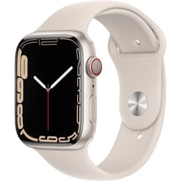 Apple Watch (Series 7) 2021 GPS + Cellular 45 mm - Aluminium Sterrenlicht - Sportbandje Sterrenlicht