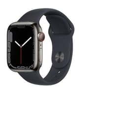 Apple Watch (Series 7) 2021 GPS + Cellular 41 mm - Roestvrij staal Grijs - Sportbandje Zwart