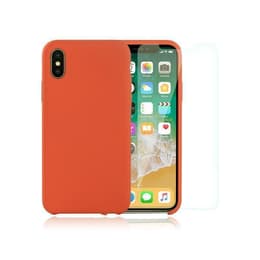 Hoesje iPhone X/XS en 2 beschermende schermen - Silicone - Oranje