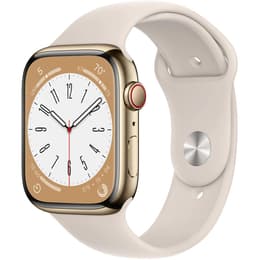 Apple Watch (Series 8) 2022 GPS + Cellular 45 mm - Aluminium Goud - Sportbandje Sterrenlicht