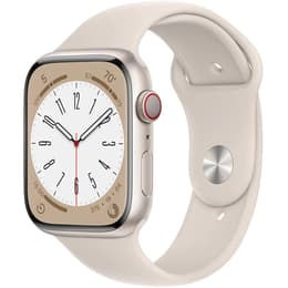 Apple Watch (Series 8) 2022 GPS 45 mm - Aluminium Goud - Sportbandje Wit